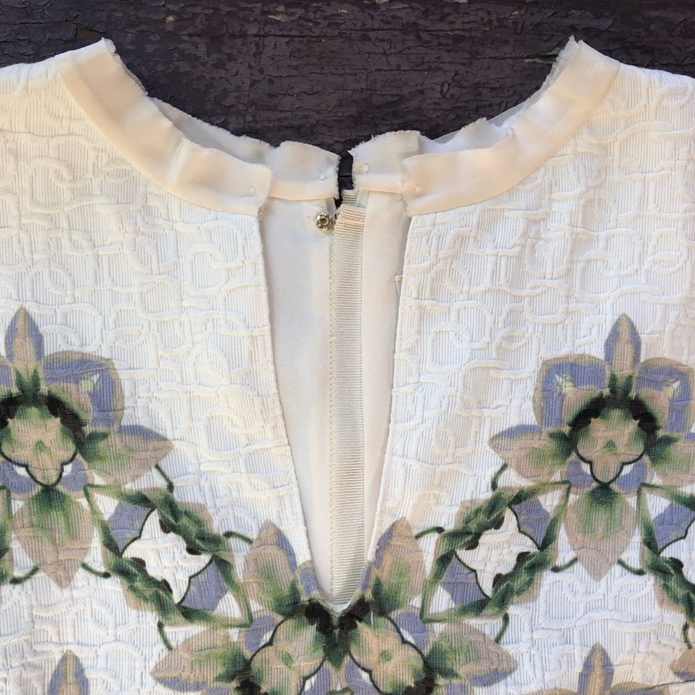 Schumacher Textured Sheath Dress Size 8 Cap Sleeve Abstract Floral German Silk - Picture 4 of 16